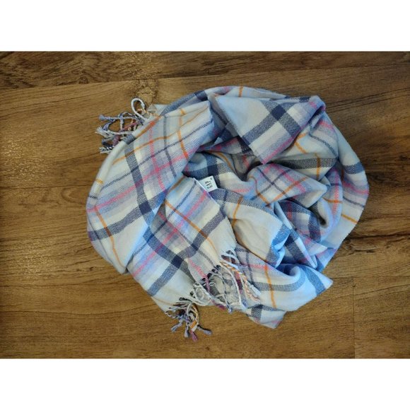 Gap Plaid Scarf, Oversize, White Gray Pink Orange, EUC - Picture 2 of 4